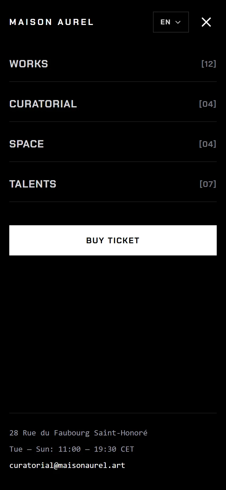 Maison Aurel on mobile: menu / search open