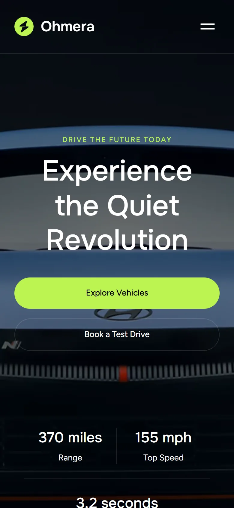 Ohmera on mobile: home page hero