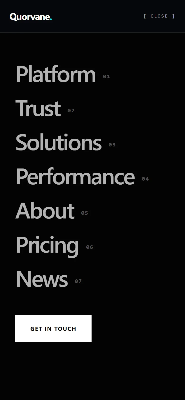 Quorvane on mobile: menu / search open