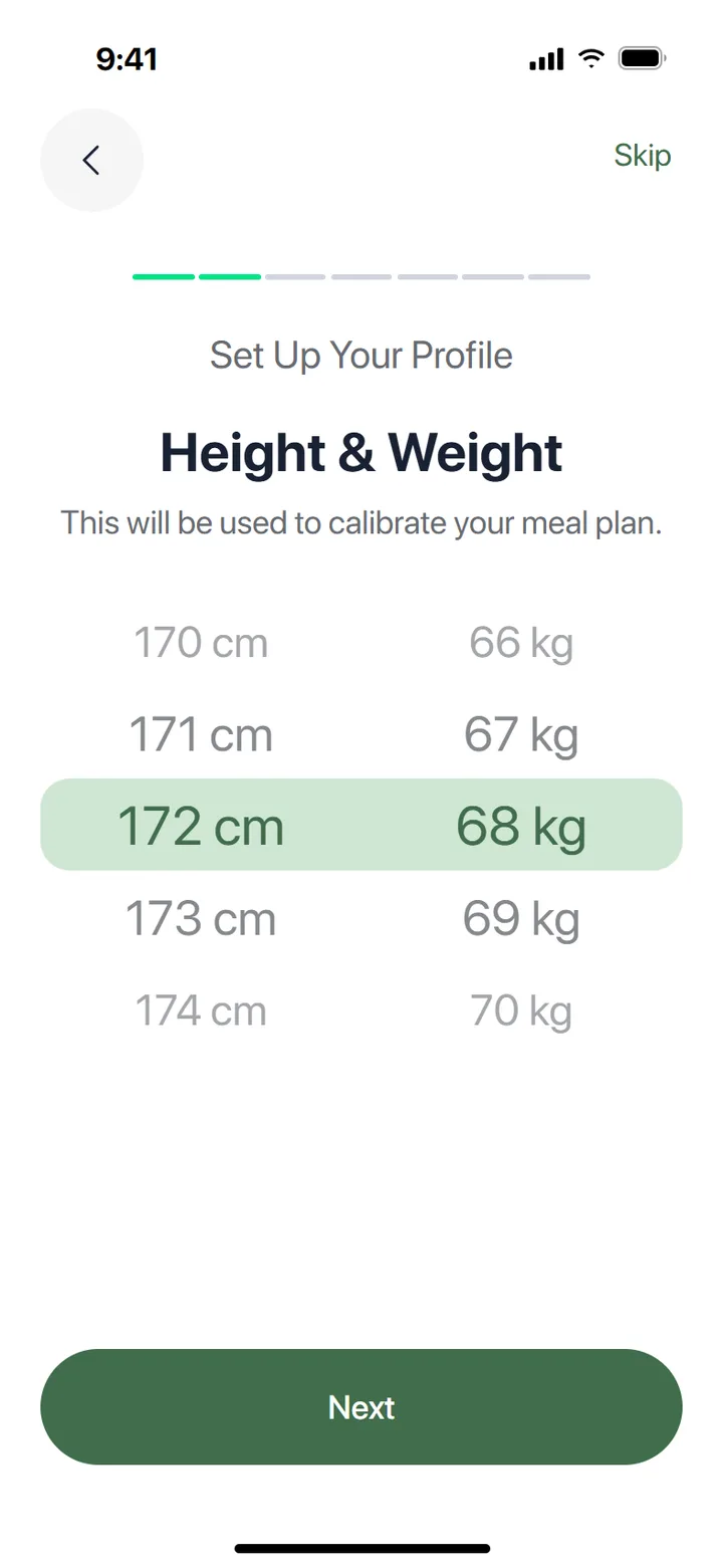 Height and weight wheel pickers in the profile wizard