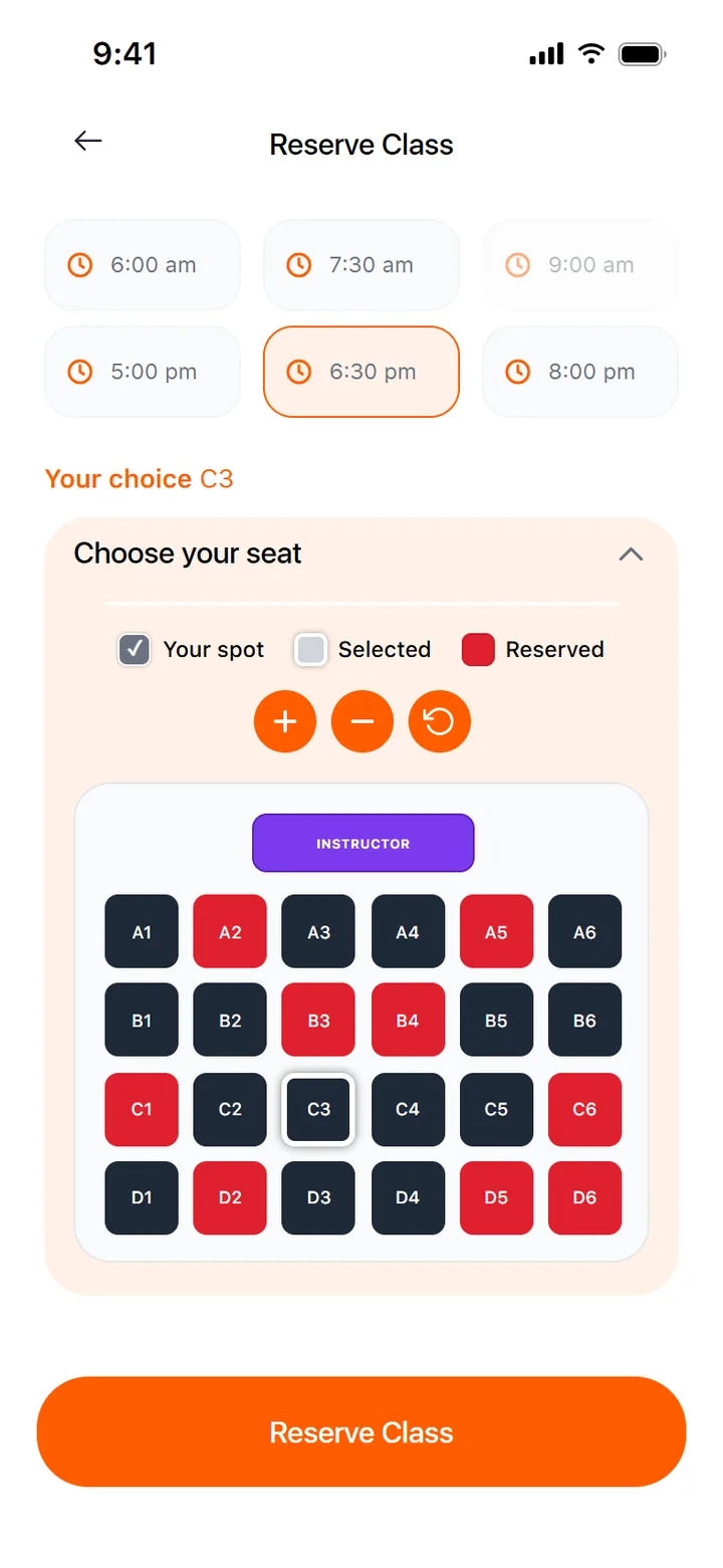 Seat map for choosing a spot in class