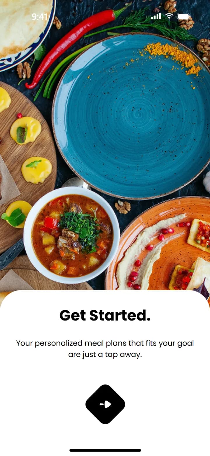 Onboarding with food photography and Get Started