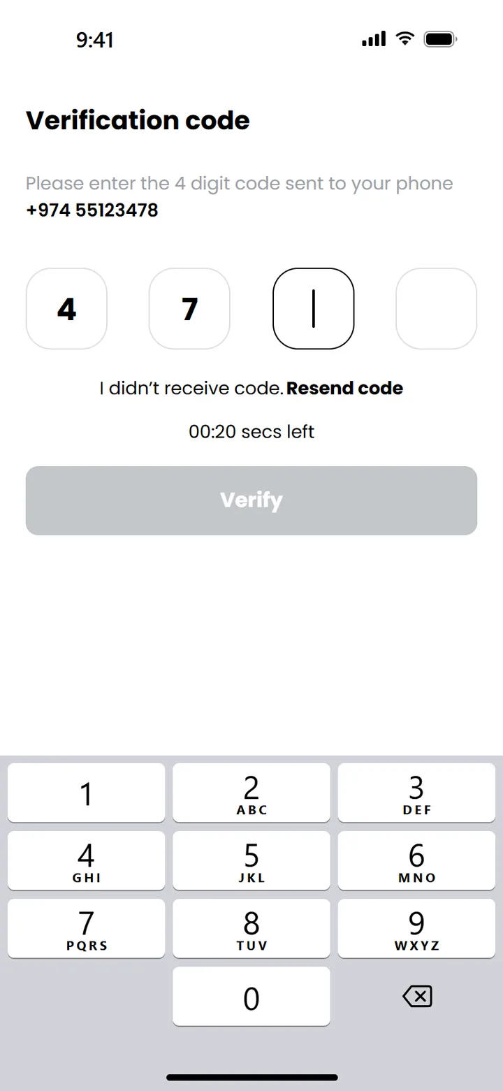 Four-digit verification code entry